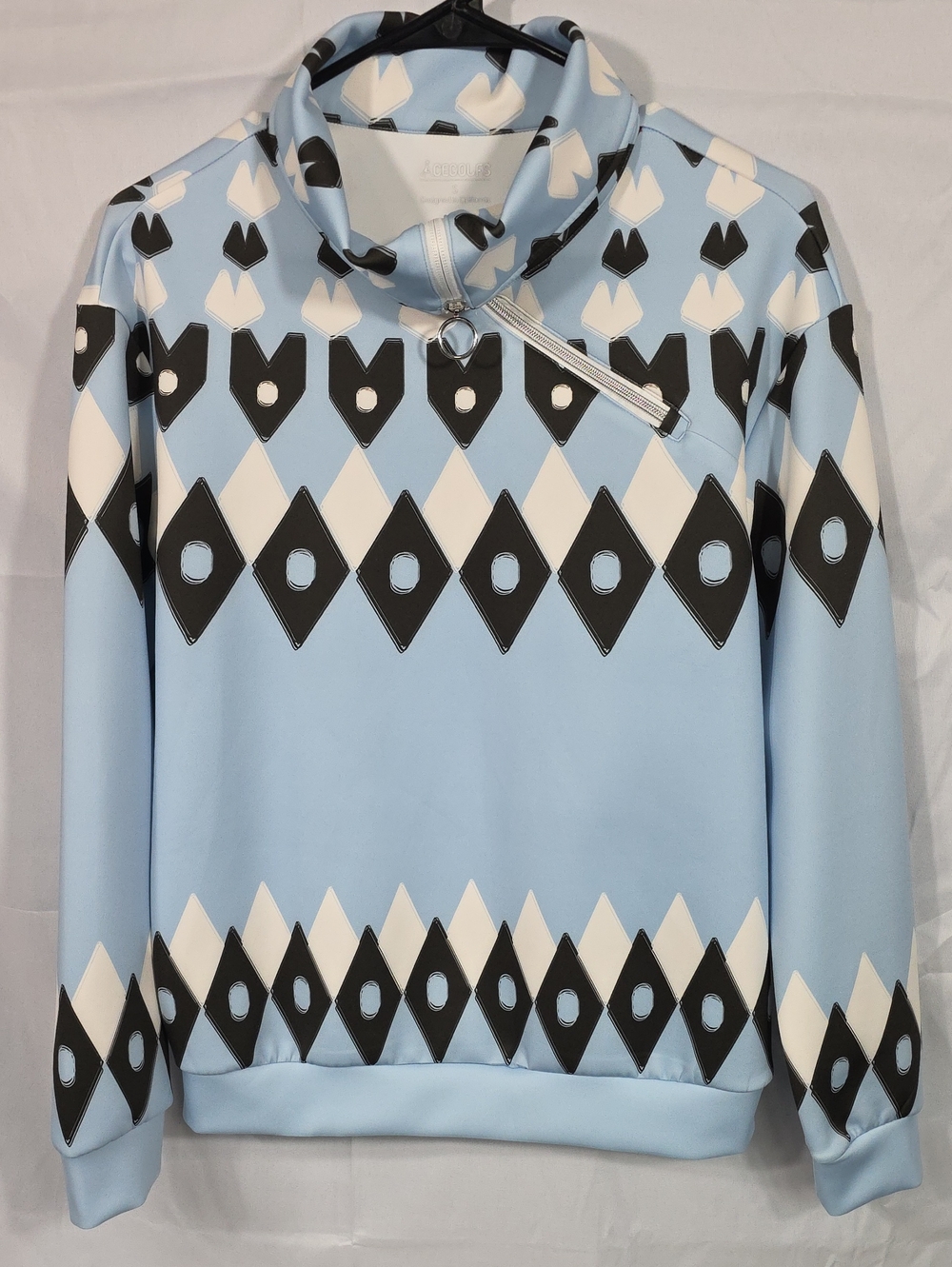 Acegolfs Light Blue Geometric Mock Neck Sweater w/ Zip Classic Golf Womens Small